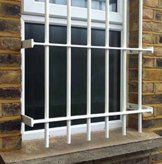 Bar grille in London with ventilation gap bars for window.